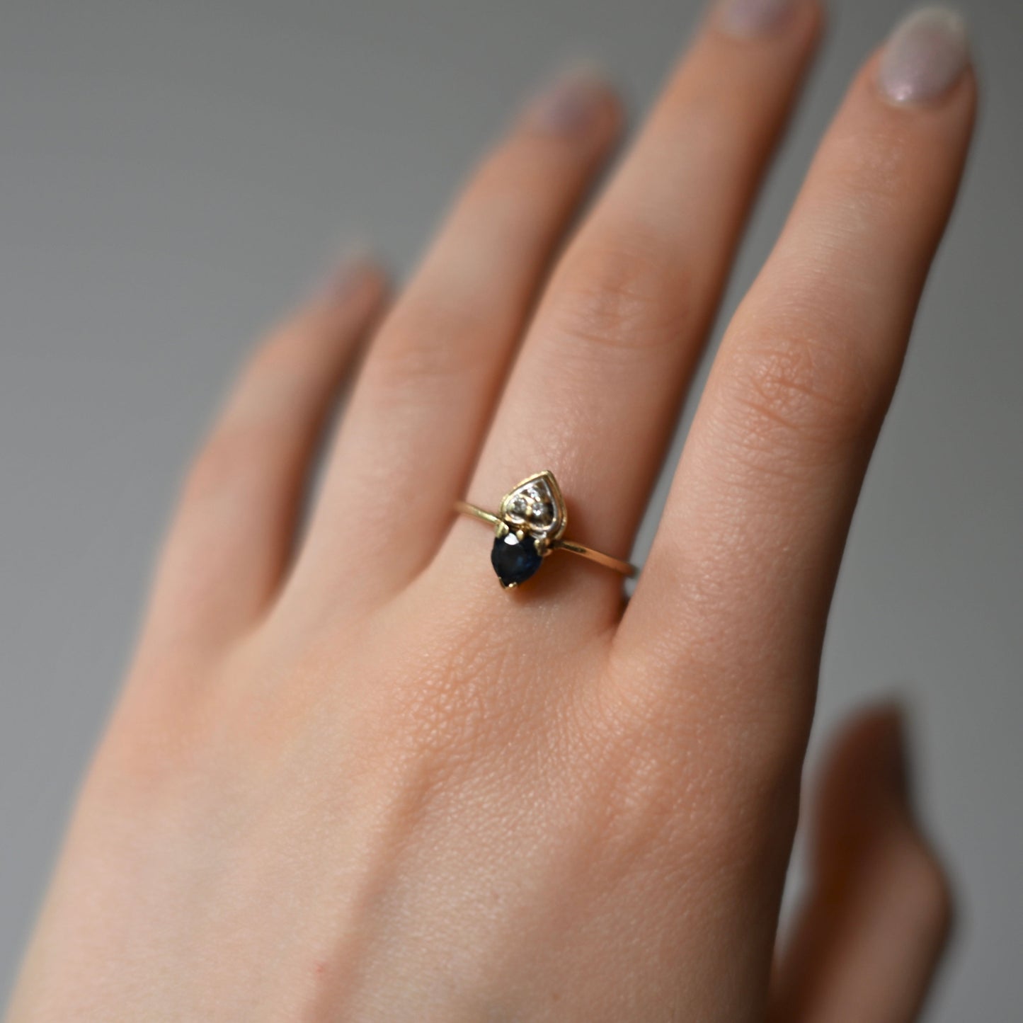 14k gold sapphire and diamond double love heart ring, Size 8 US, P UK