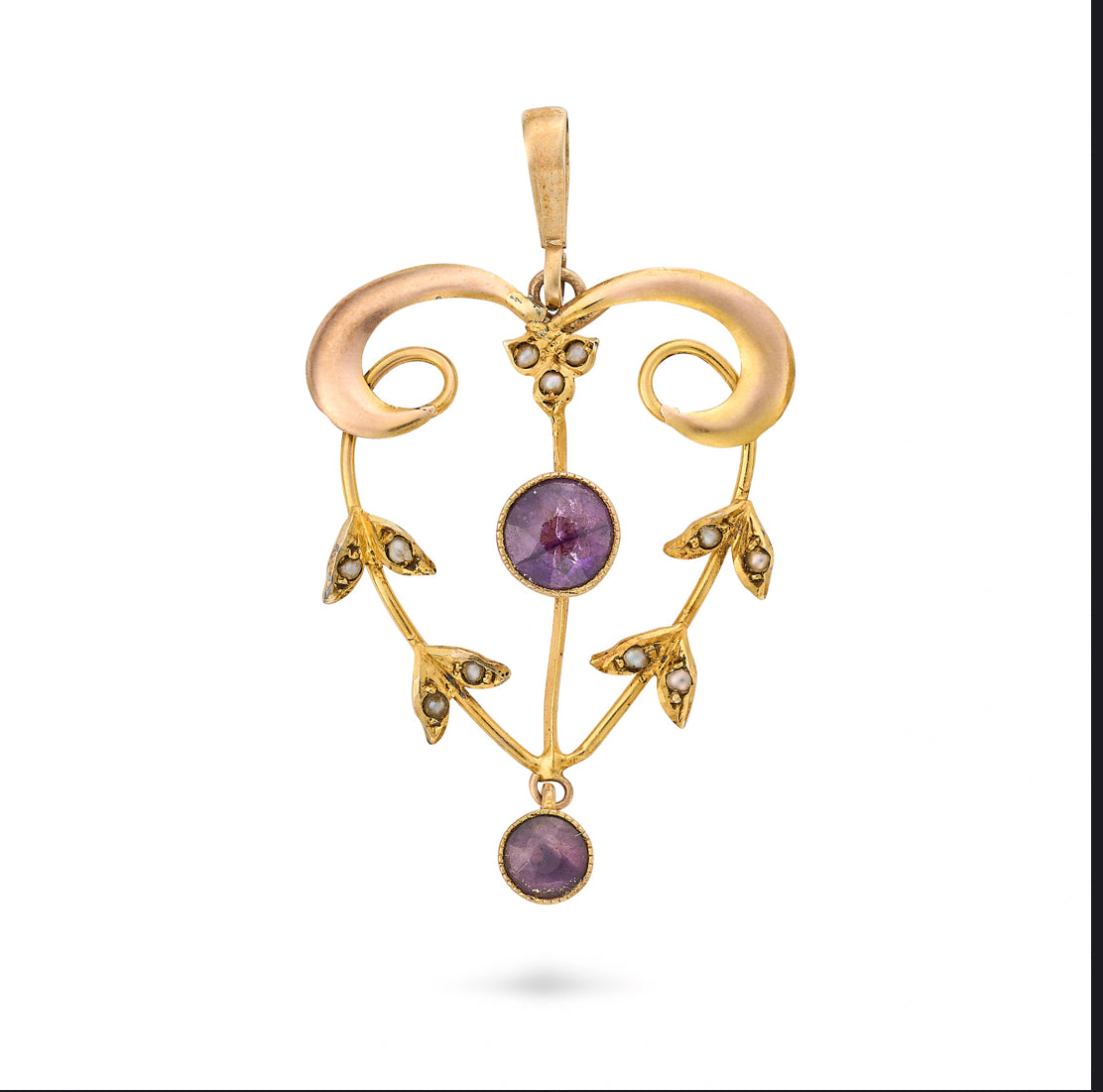 Antique Edwardian Amethyst and pearl Lavalier pendant yellow gold 3.8cm 1.4g