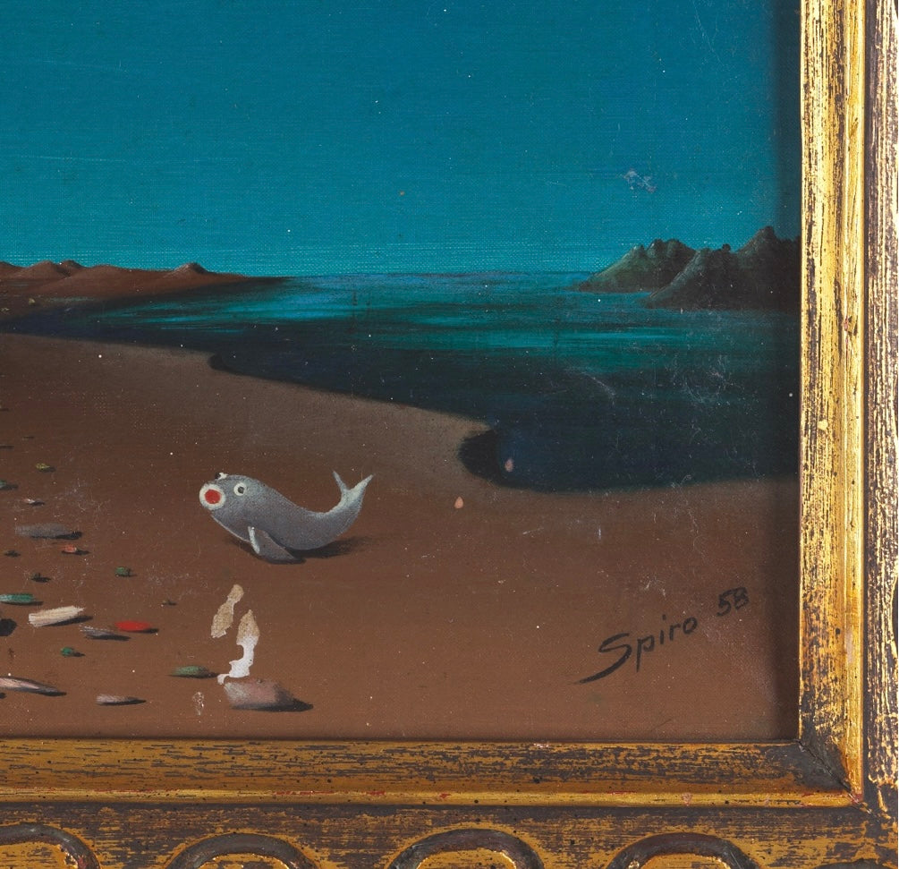 Georges Spiro Surrealist Fish 1958, original painting, signed