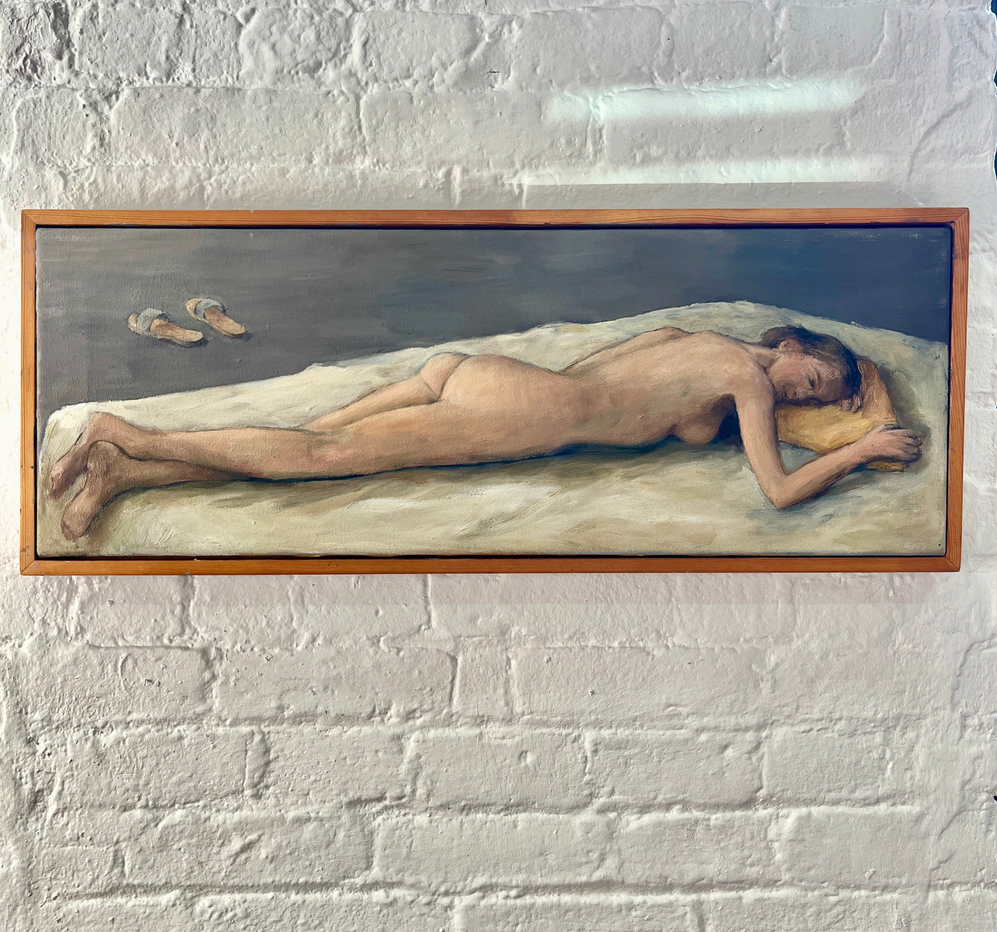 Sleeping nude, 20th century British school of art, Oil on canvas painting framed