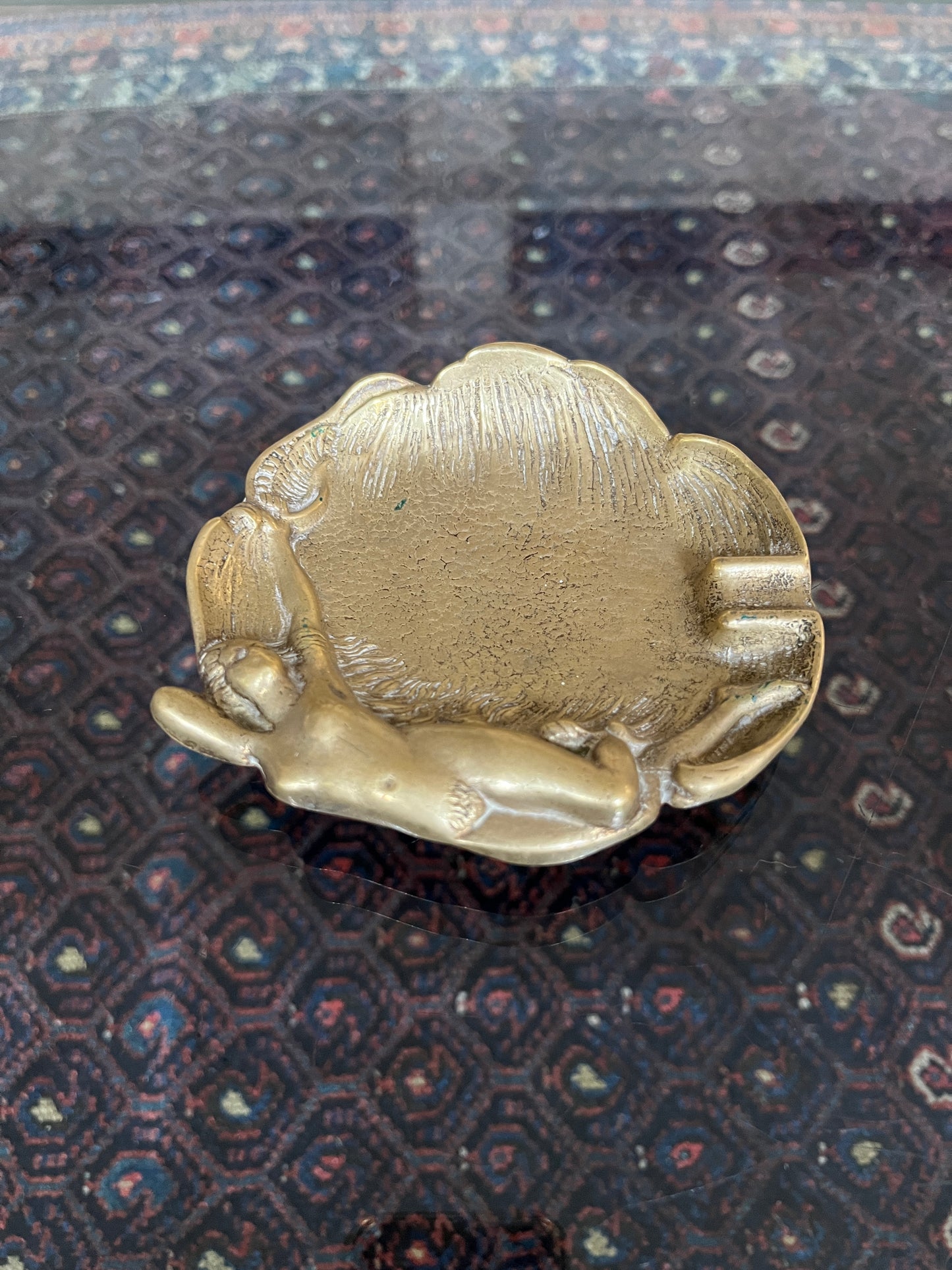 Art Nouveau style brass ashtray in the form of a nude female