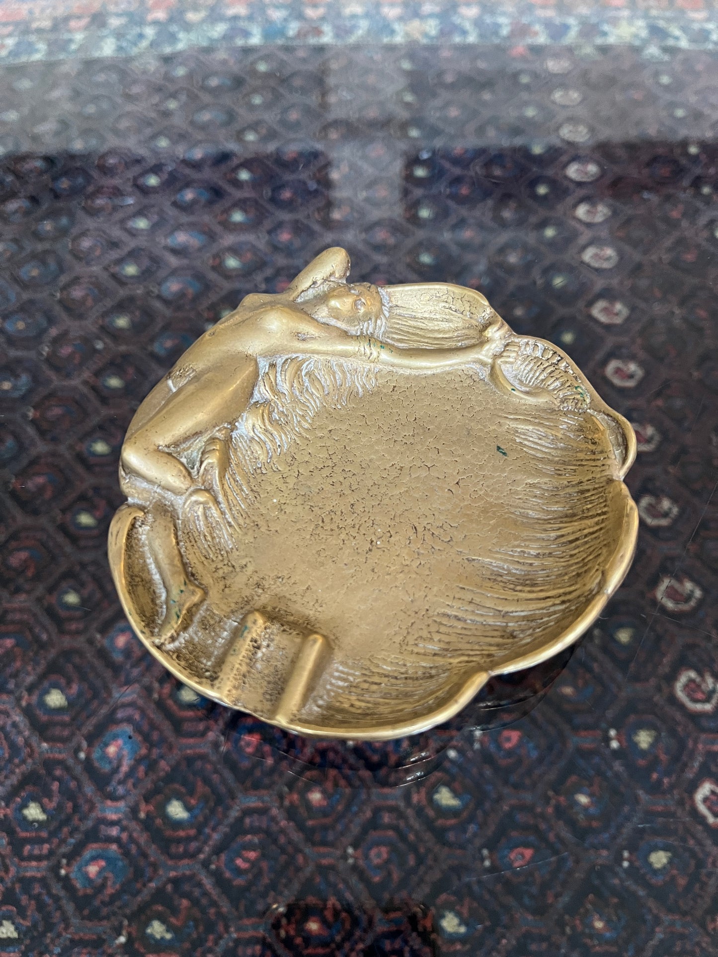 Art Nouveau style brass ashtray in the form of a nude female