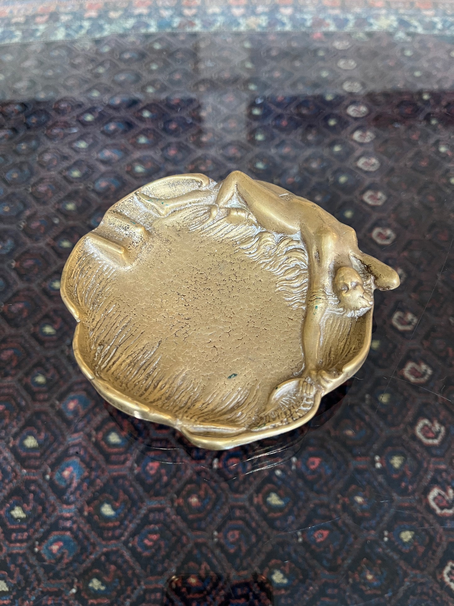 Art Nouveau style brass ashtray in the form of a nude female