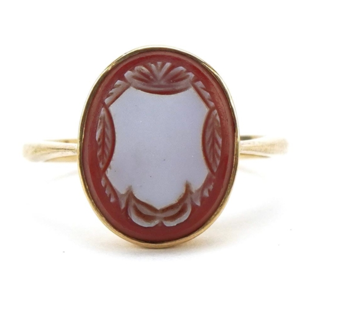 Rare Antique 9ct gold sardonyx cameo seal ring, size 7 US, N in the UK