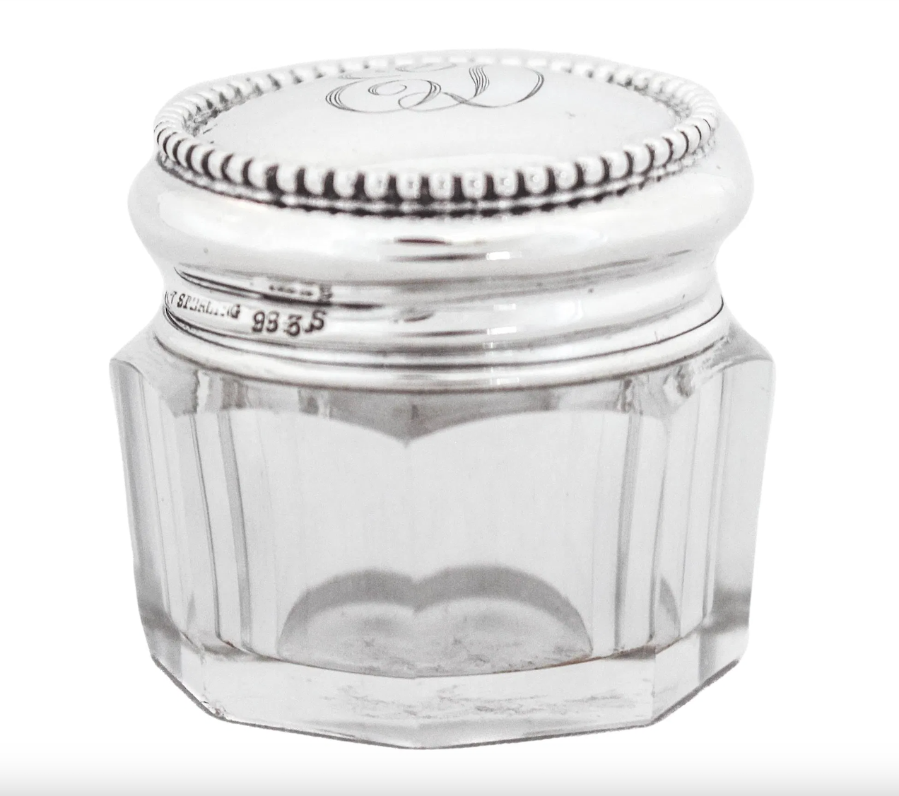 Sterling Silver Art Deco vanity jar with crystal