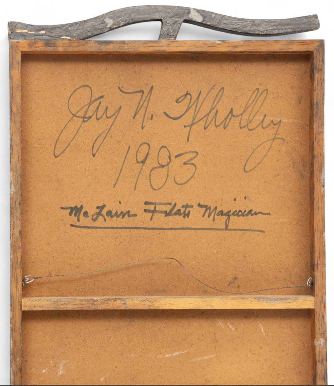 Vintage Abstract Wood, Paper, Graphite Painting, ca1983, 'McLain Flats Magician'