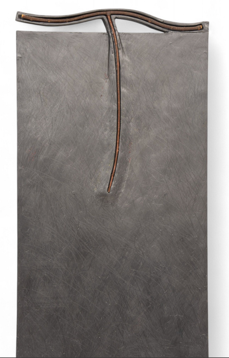 Vintage Abstract Wood, Paper, Graphite Painting, ca1983, 'McLain Flats Magician'