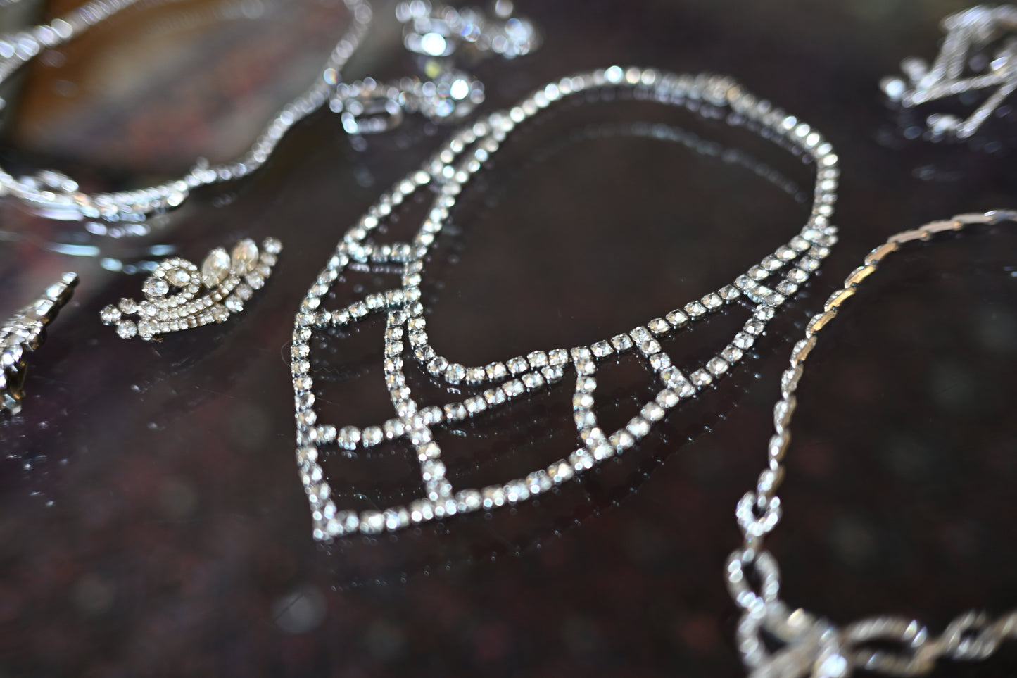 Huge collection vintage rhinestone necklaces, earrings, Kramer, Weiss, 23pcs