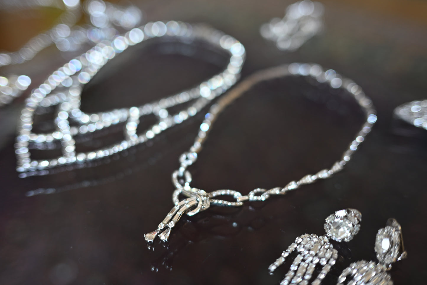 Huge collection vintage rhinestone necklaces, earrings, Kramer, Weiss, 23pcs