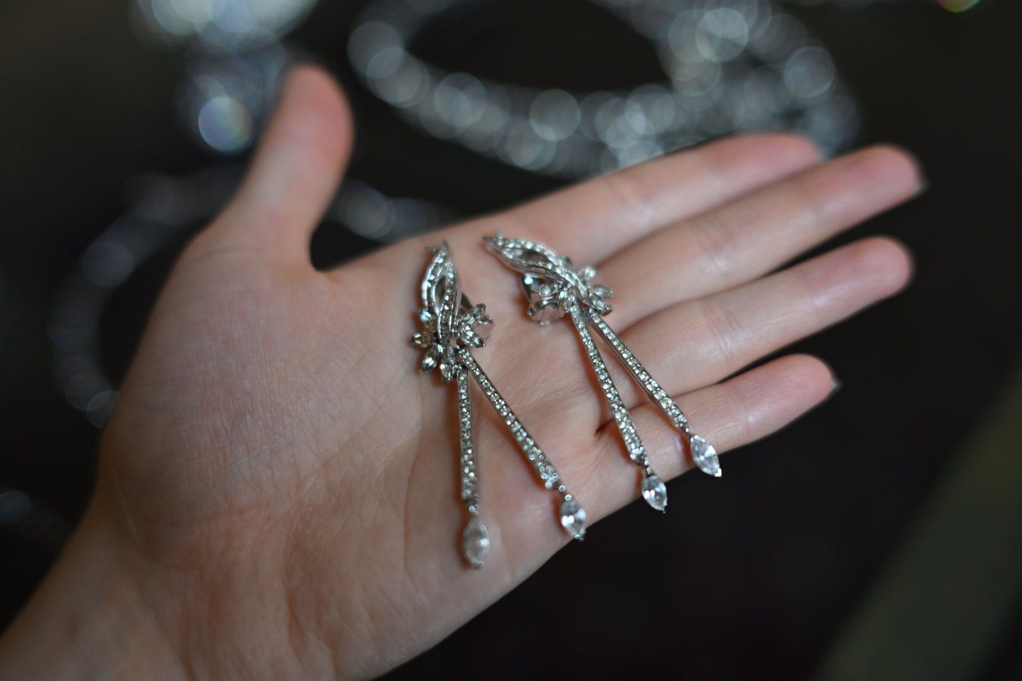 Huge collection vintage rhinestone necklaces, earrings, Kramer, Weiss, 23pcs