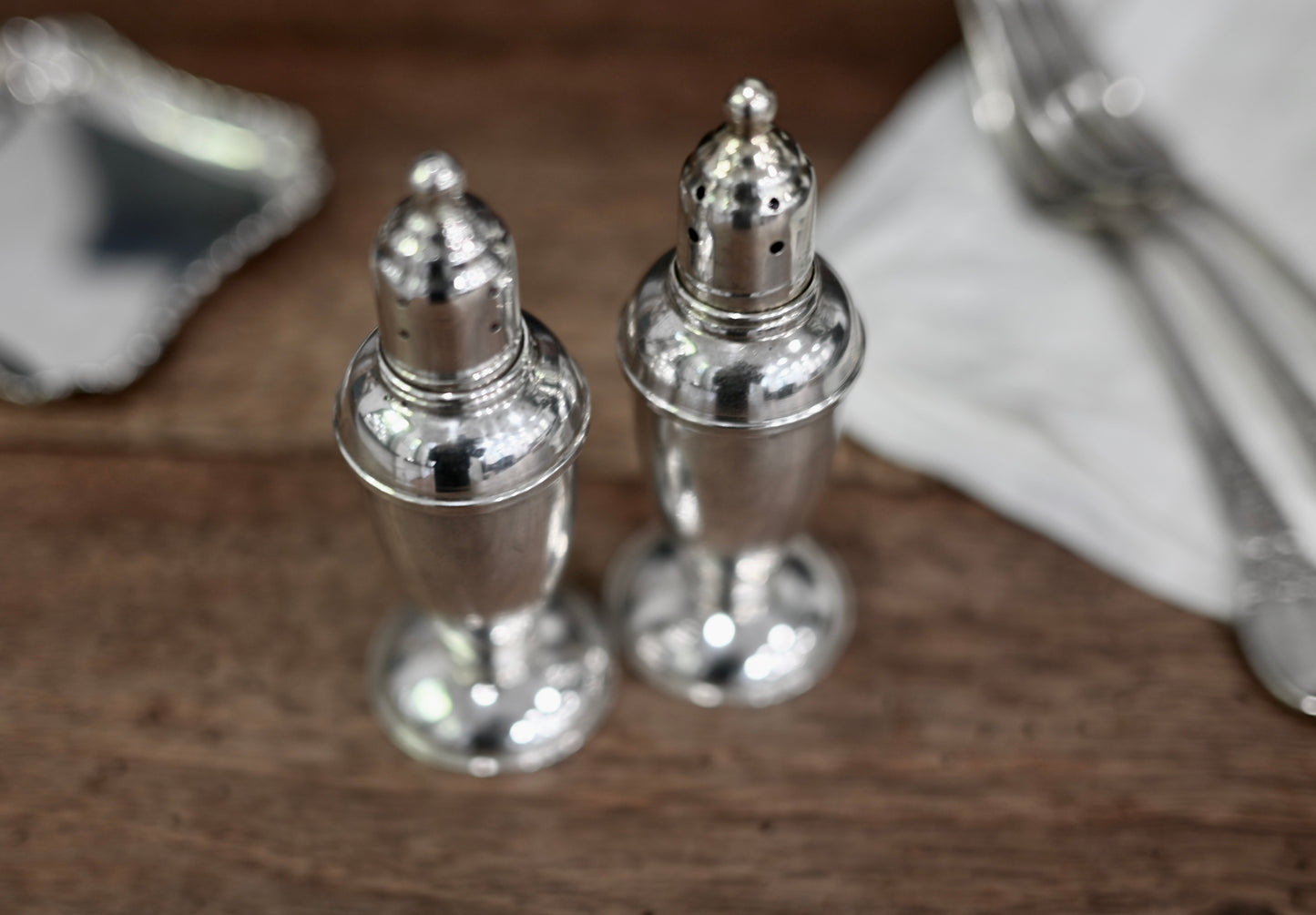 Antique Reed & Barton Sterling Silver Salt & Pepper Shakers, Weighted