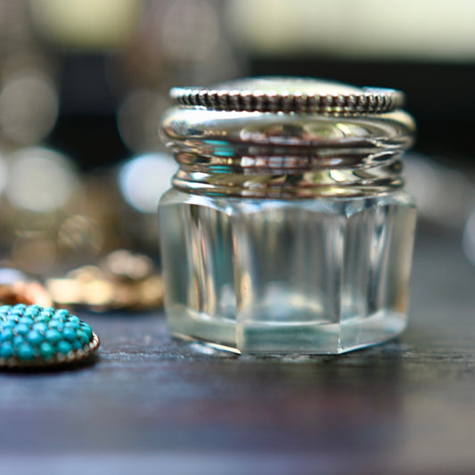 Sterling Silver Art Deco vanity jar with crystal
