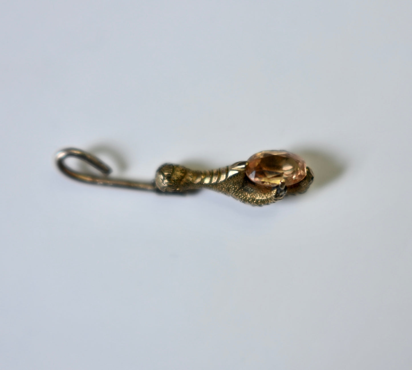 Egyptian Revival Victorian Claw pendant charm 9c set with orange topaz, 3.2cm 2.5g