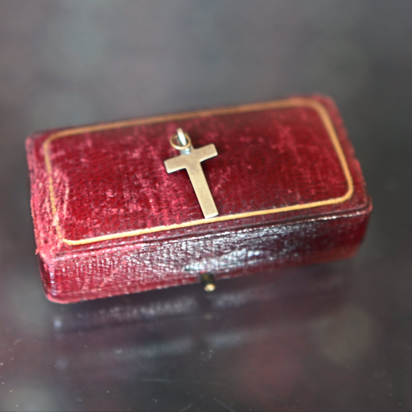 Rare Charming Antique turquoise cross pendant charm yellow gold, 2.5cm .9g