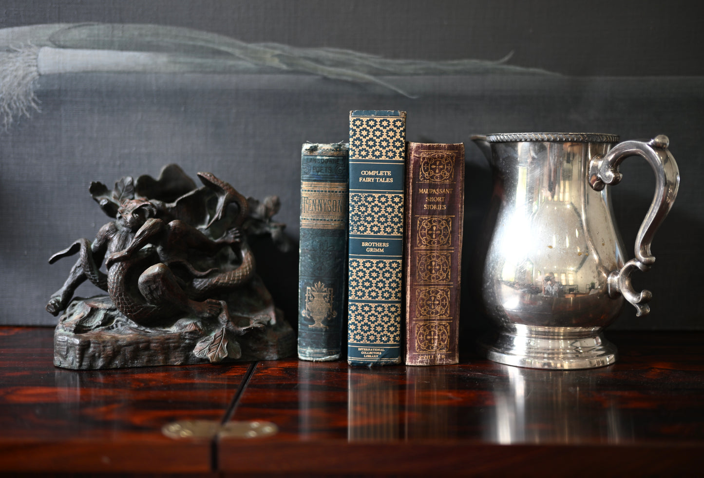 Antique Art Nouveau Bronze Fantasy Sculpture with Ape and Serpent Motif