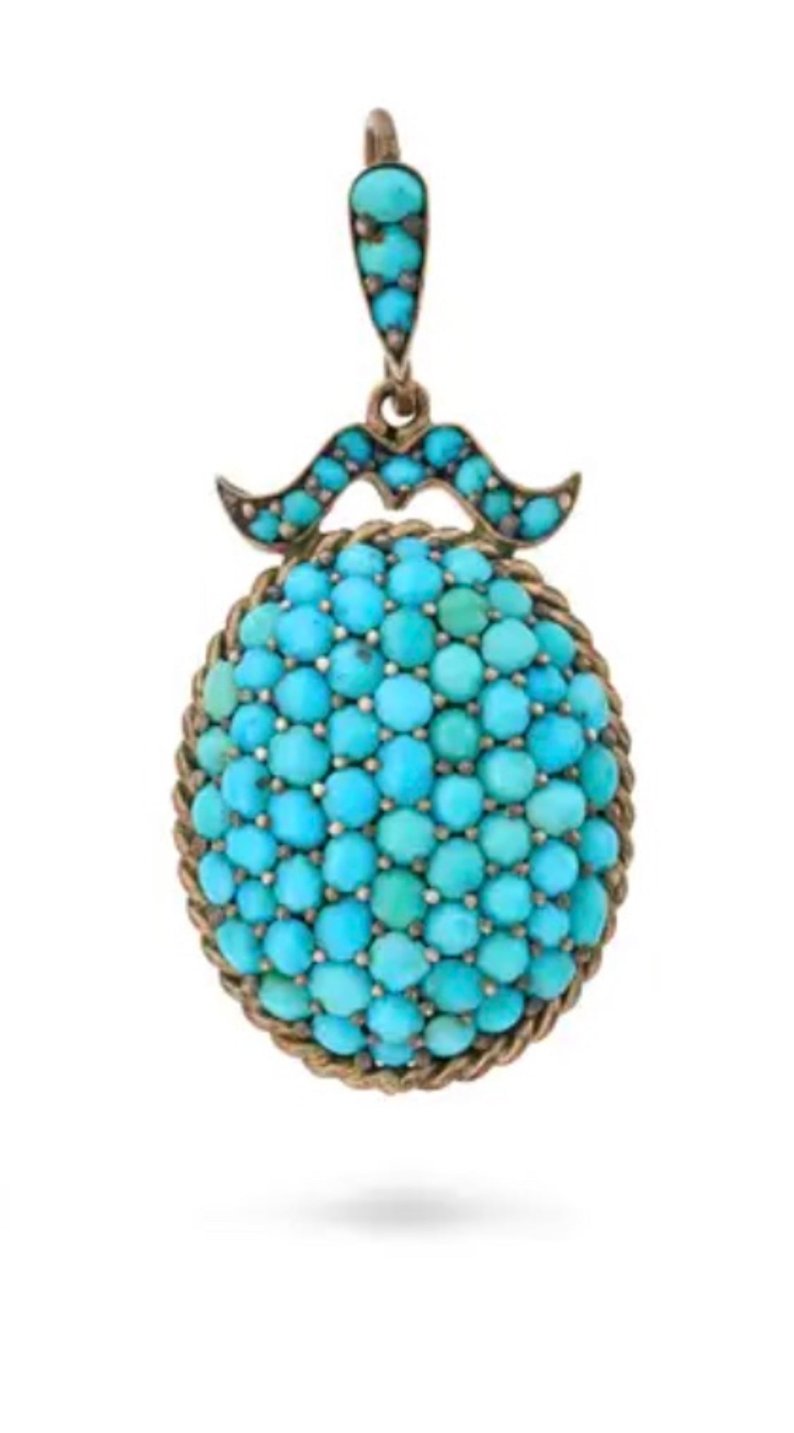 Antique Victorian perfect turquoise gold parvé pendant charm, 3.9cm 3.7g