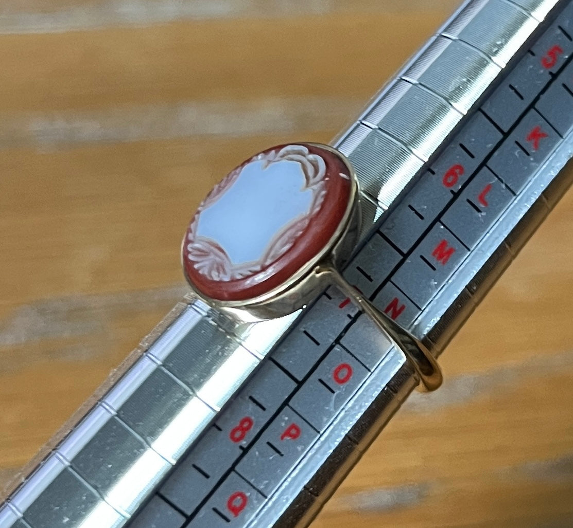 Rare Antique 9ct gold sardonyx cameo seal ring, size 7 US, N in the UK