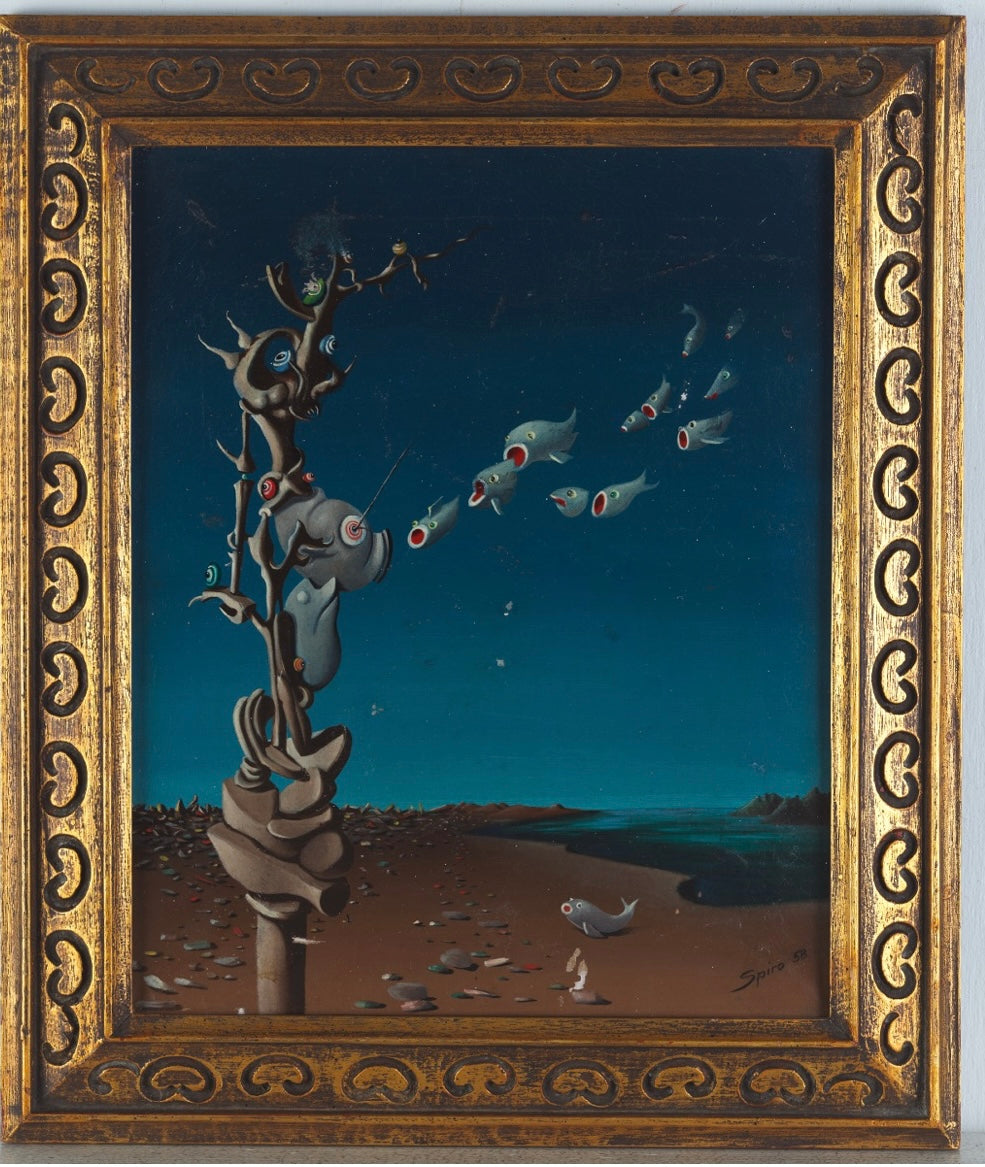 Georges Spiro Surrealist Fish 1958, original painting, signed