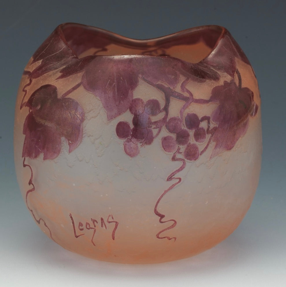 1920s Signed Legras French Art Nouveau Cameo Glass Vase Signed 3 1/2" round