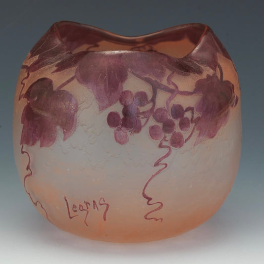 1920s Signed Legras French Art Nouveau Cameo Glass Vase Signed 3 1/2" round