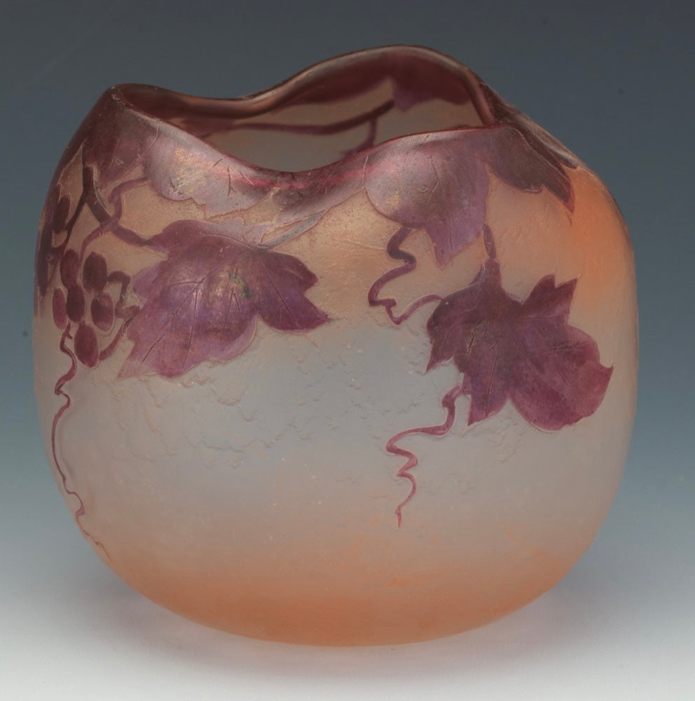 1920s Signed Legras French Art Nouveau Cameo Glass Vase Signed 3 1/2" round
