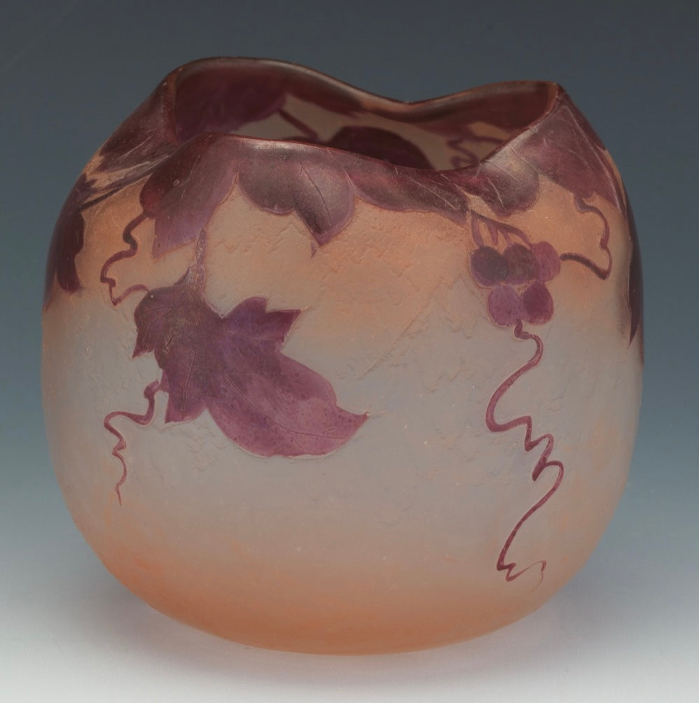 1920s Signed Legras French Art Nouveau Cameo Glass Vase Signed 3 1/2" round