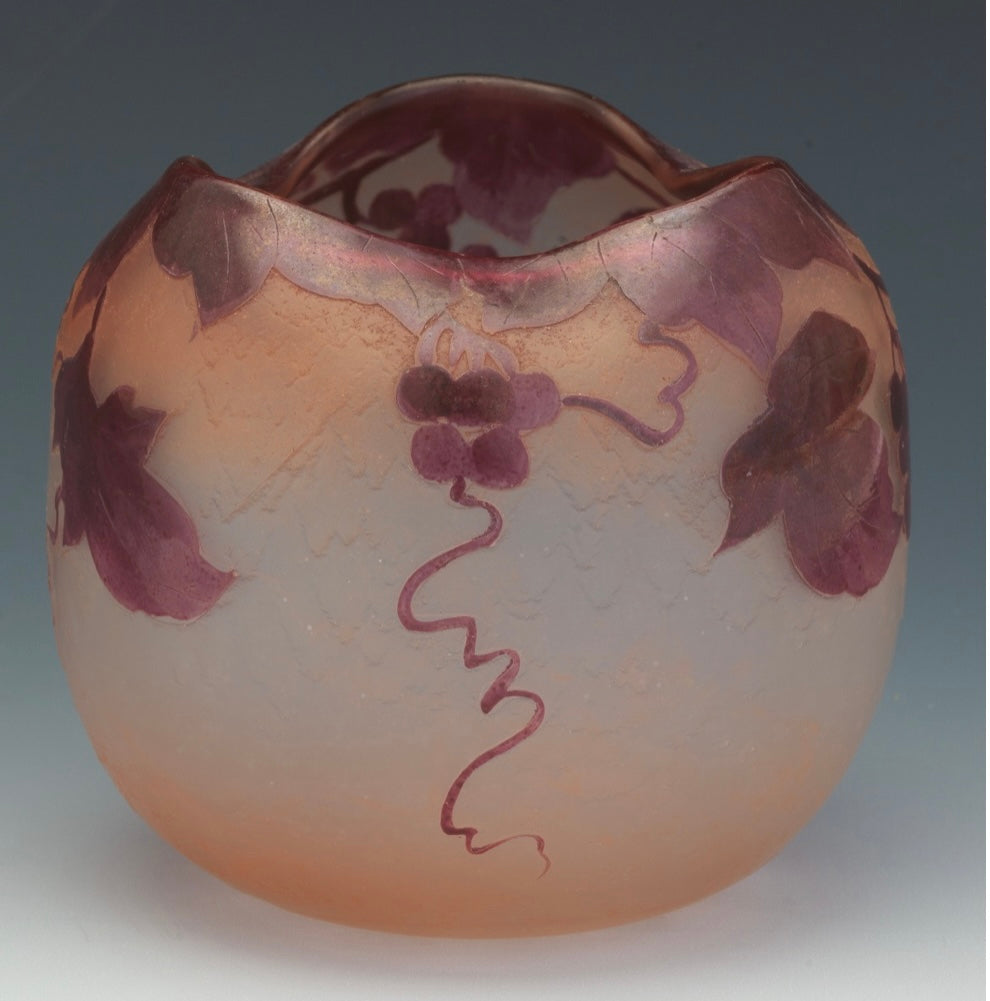 1920s Signed Legras French Art Nouveau Cameo Glass Vase Signed 3 1/2" round