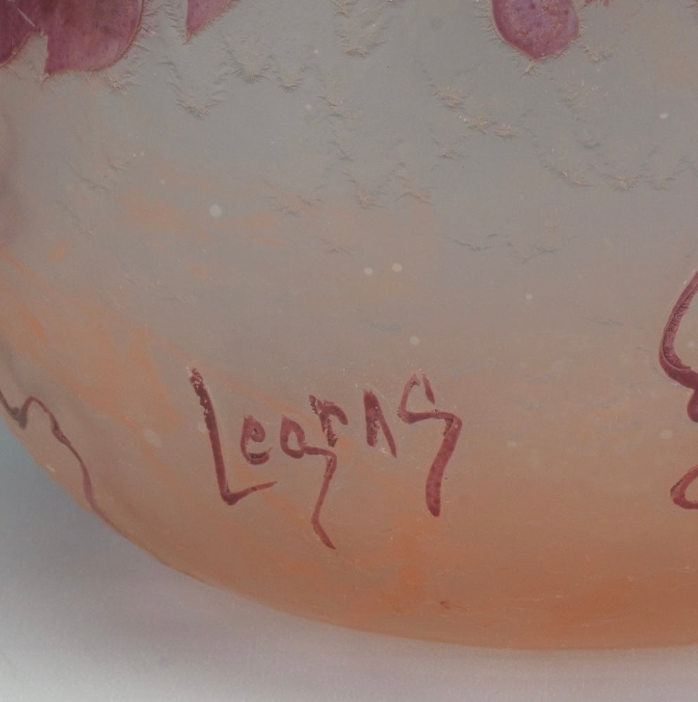 1920s Signed Legras French Art Nouveau Cameo Glass Vase Signed 3 1/2" round