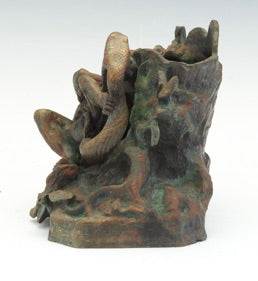 Antique Art Nouveau Bronze Fantasy Sculpture with Ape and Serpent Motif