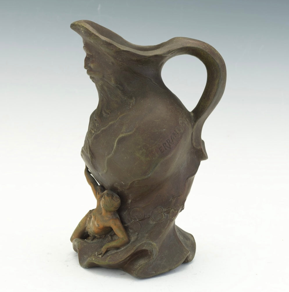 Art Nouveau figural bust with female relief, France, bronze ca1900