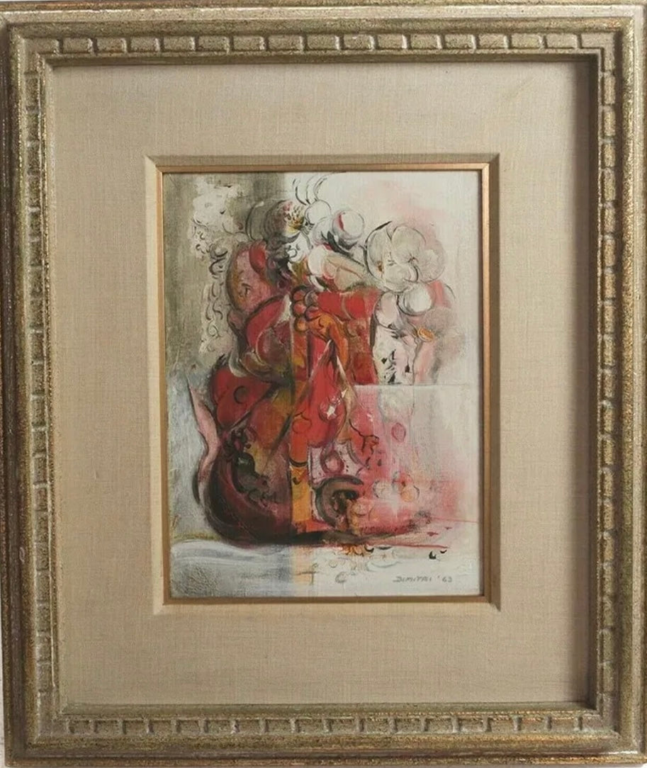 Vintage Abstract still life, oil on canvas painting, signed Dimitri 1963