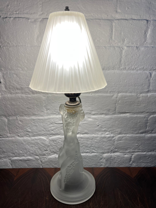 Antique Art Deco Glass Lamp with Glass Shade H 15" Dia. 6"