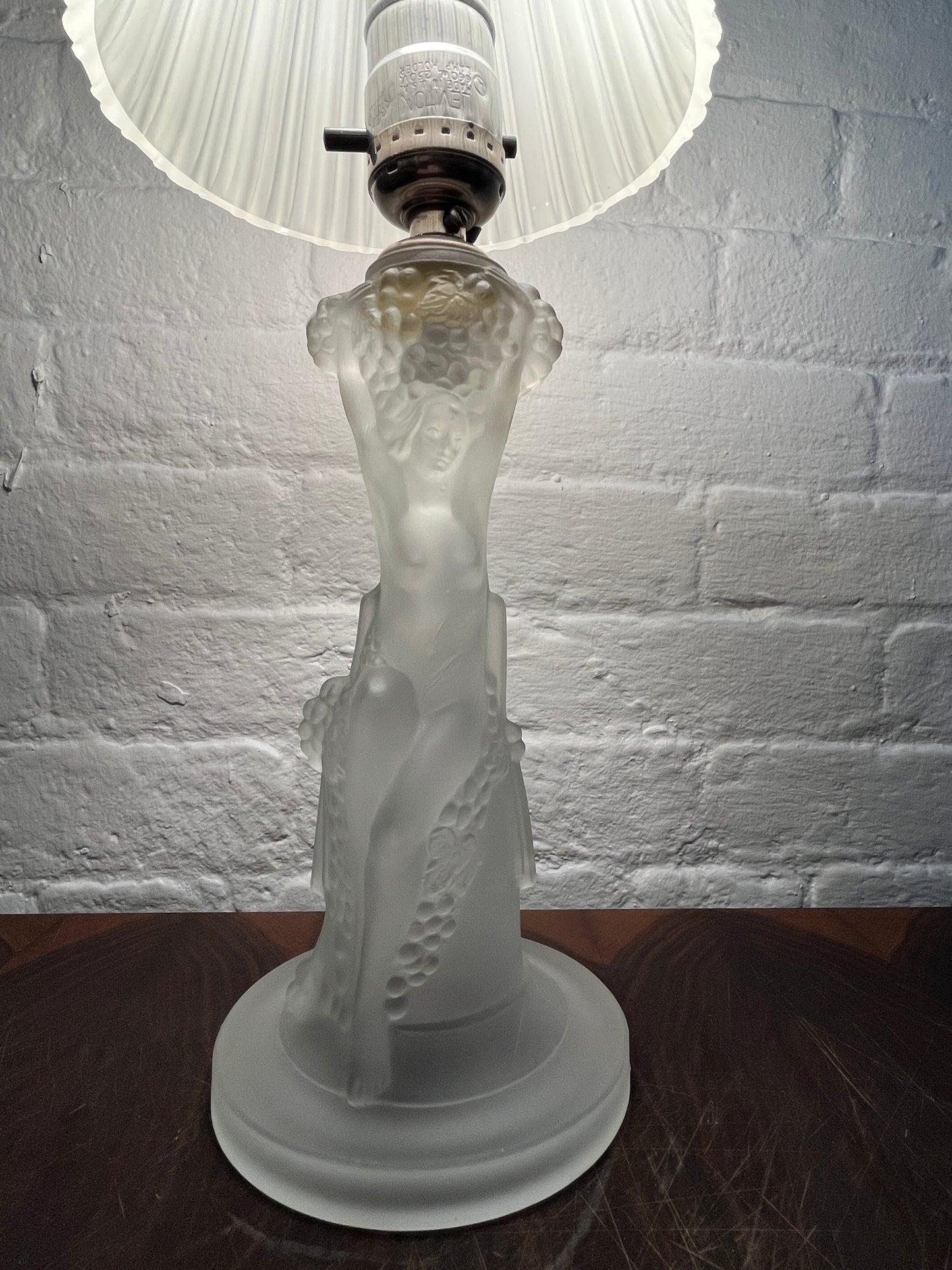 Antique Art Deco Glass Lamp with Glass Shade H 15" Dia. 6"