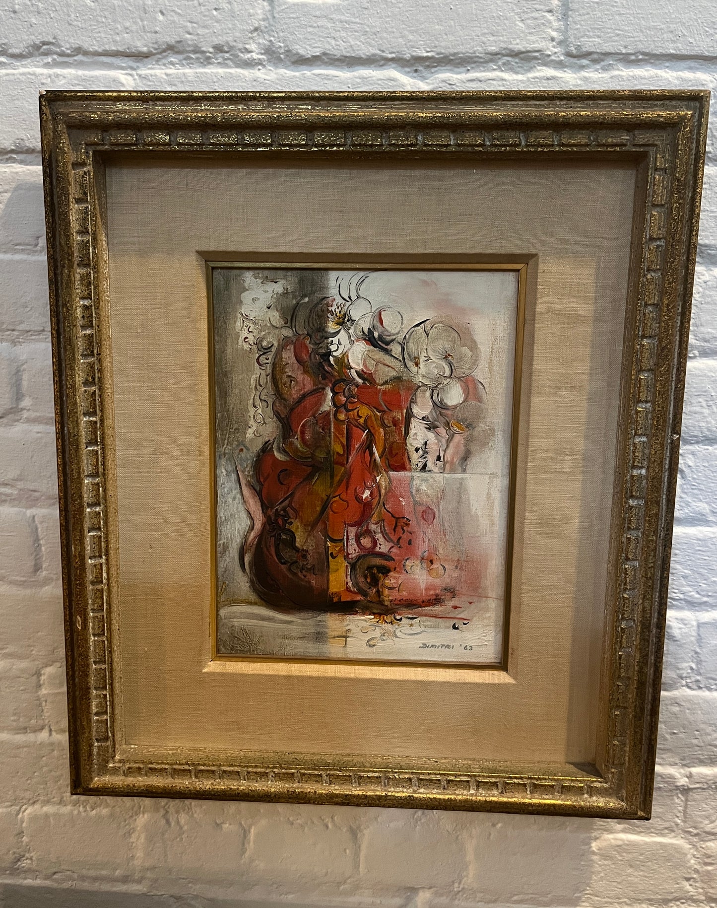 Vintage Abstract still life, oil on canvas painting, signed Dimitri 1963