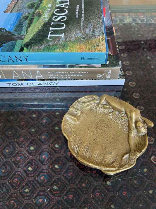 Art Nouveau style brass ashtray in the form of a nude female
