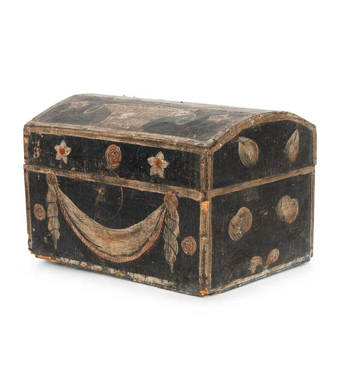 19thC painted wood dome topped box