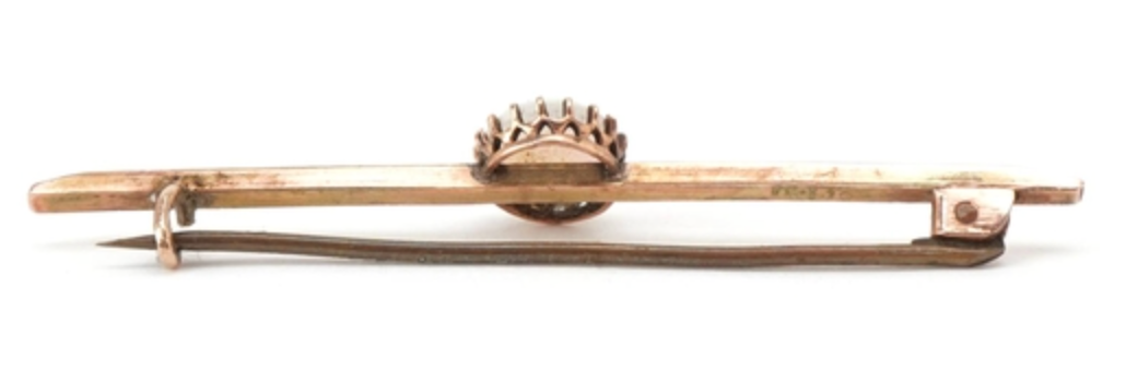 Antique Edwardian 9c rose gold opal bar brooch with original velvet and silk box