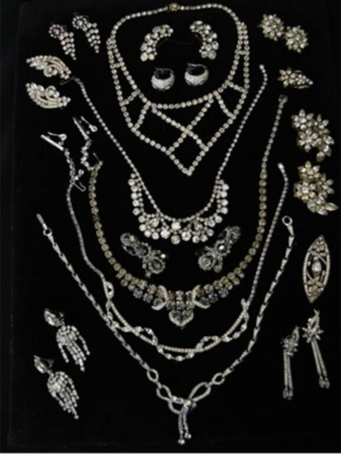 Huge collection vintage rhinestone necklaces, earrings, Kramer, Weiss, 23pcs