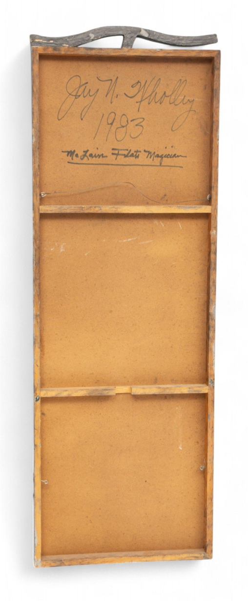 Vintage Abstract Wood, Paper, Graphite Painting, ca1983, 'McLain Flats Magician'