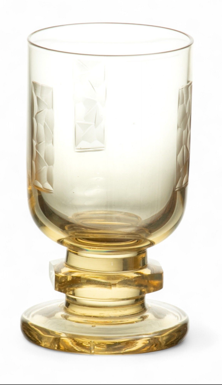 Art Deco Glass Decanter And Five Glasses H 8.8" Dia. 3.8" 6 PCS