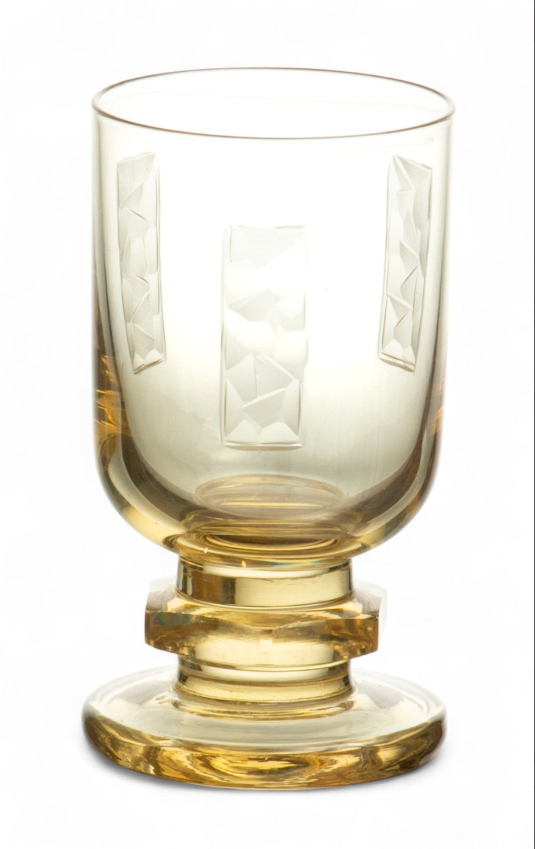 Art Deco Glass Decanter And Five Glasses H 8.8" Dia. 3.8" 6 PCS