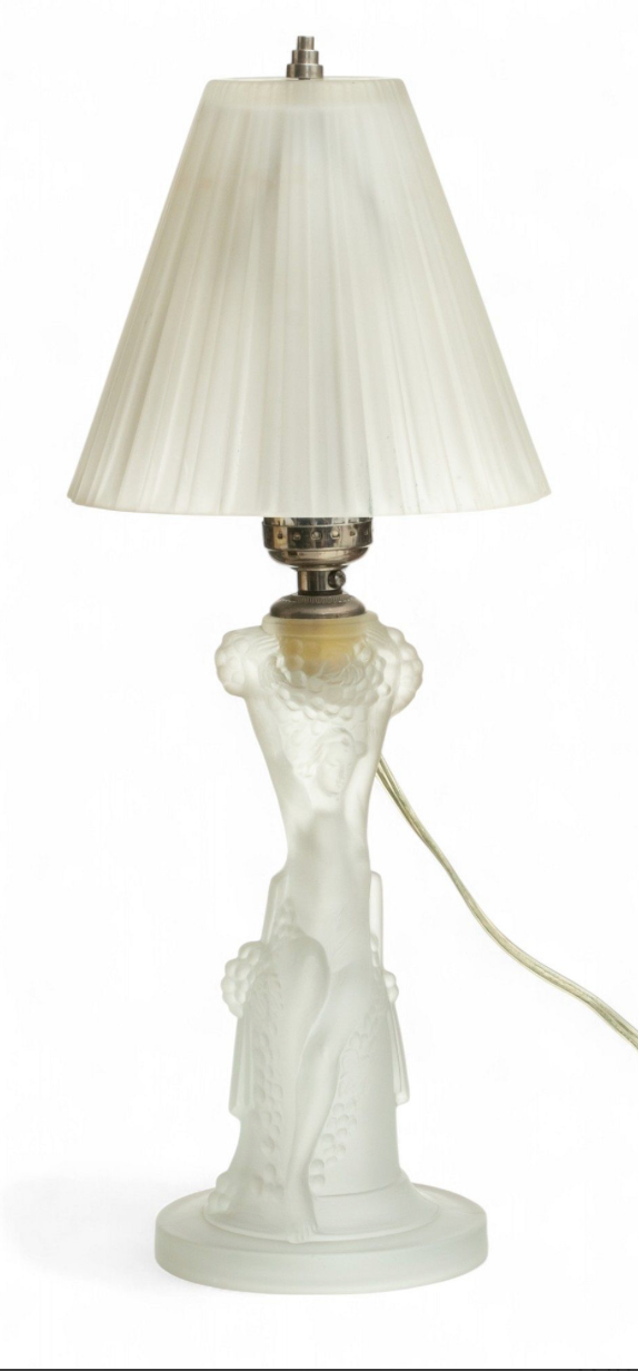 Antique Art Deco Glass Lamp with Glass Shade H 15" Dia. 6"