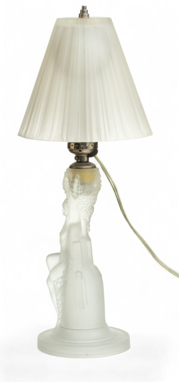 Antique Art Deco Glass Lamp with Glass Shade H 15" Dia. 6"