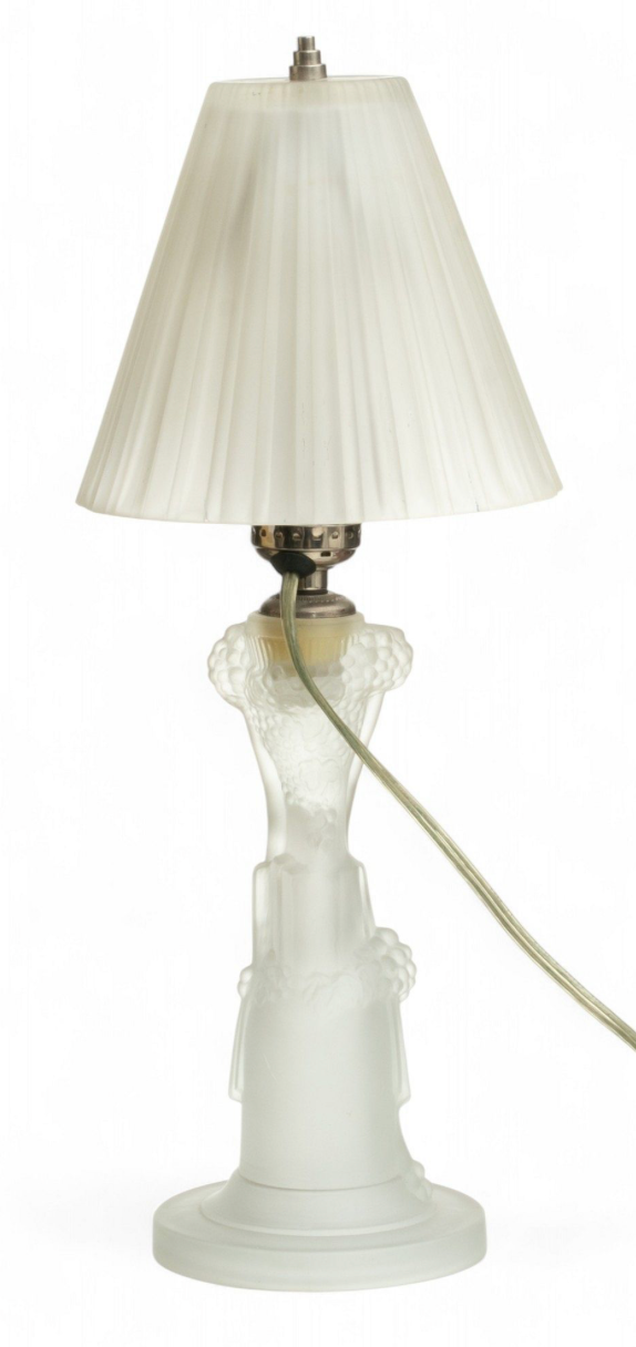 Antique Art Deco Glass Lamp with Glass Shade H 15" Dia. 6"