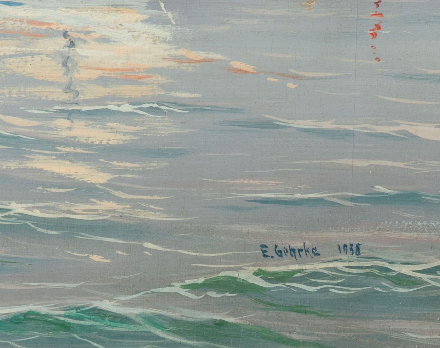 'Harbor Approach', original by E. Gehrke (German, 20th C.) Painting, Oil on Board, Ca. 1938